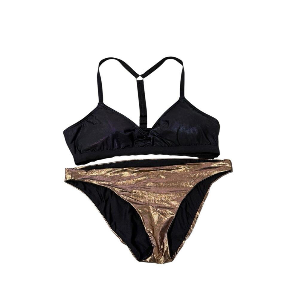 Luxe‎ By Lisa Vogel Metallic Bikini 2 Piece Swimsuit Womens Large